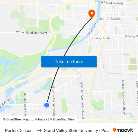 Porter/De Laat (Eb) to Grand Valley State University - Pew Campus map