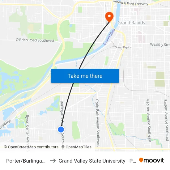 Porter/Burlingame (Eb) to Grand Valley State University - Pew Campus map