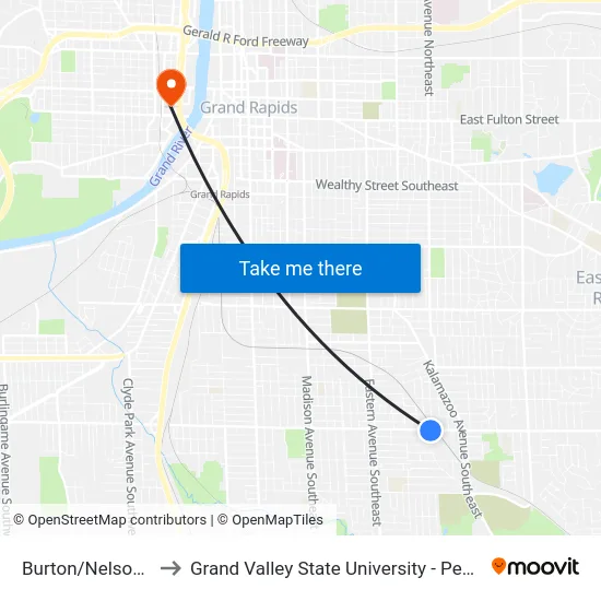 Burton/Nelson (Eb) to Grand Valley State University - Pew Campus map