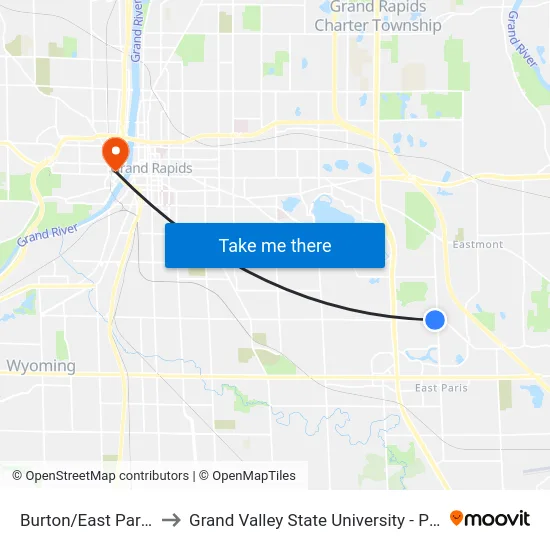 Burton/East Paris (Wb) to Grand Valley State University - Pew Campus map