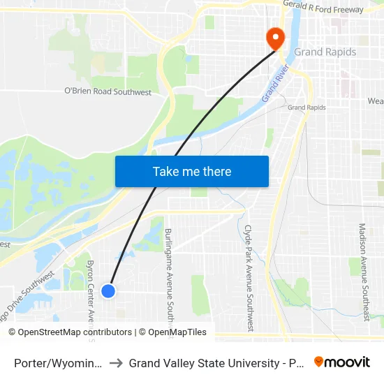 Porter/Wyoming (Wb) to Grand Valley State University - Pew Campus map