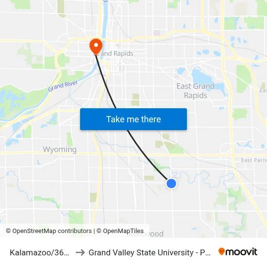 Kalamazoo/36th (Sb) to Grand Valley State University - Pew Campus map