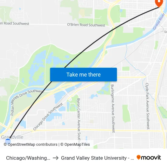 Chicago/Washington (Wb) to Grand Valley State University - Pew Campus map