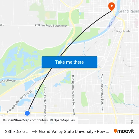 28th/Dixie (Eb) to Grand Valley State University - Pew Campus map