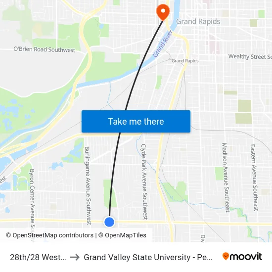 28th/28 West (Eb) to Grand Valley State University - Pew Campus map
