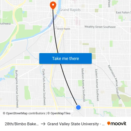 28th/Bimbo Bakeries (Eb) to Grand Valley State University - Pew Campus map