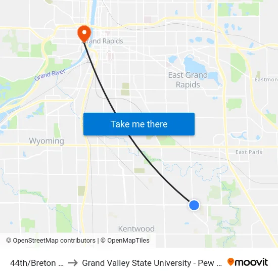 44th/Breton (Eb) to Grand Valley State University - Pew Campus map