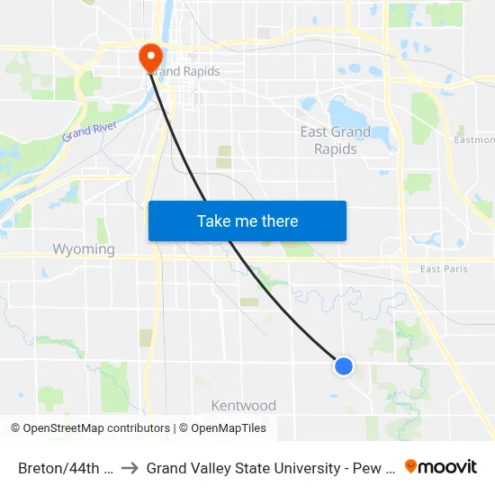 Breton/44th (Sb) to Grand Valley State University - Pew Campus map