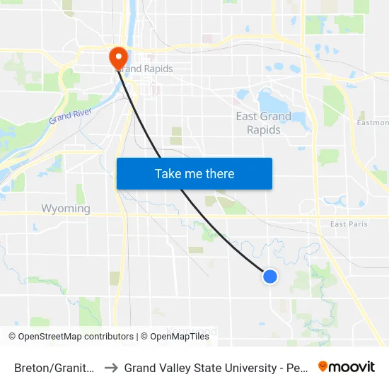 Breton/Granite (Nb) to Grand Valley State University - Pew Campus map