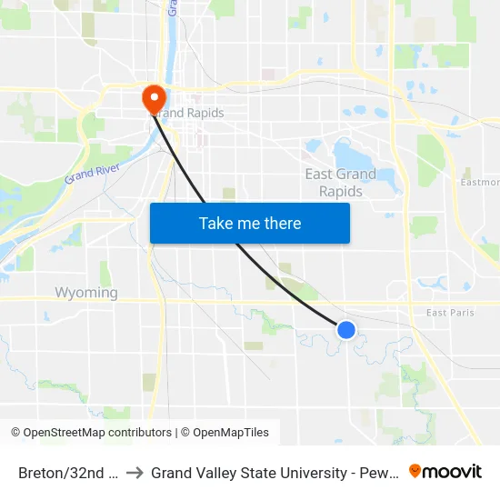Breton/32nd (Nb) to Grand Valley State University - Pew Campus map
