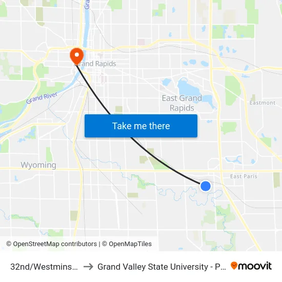 32nd/Westminster (Eb) to Grand Valley State University - Pew Campus map