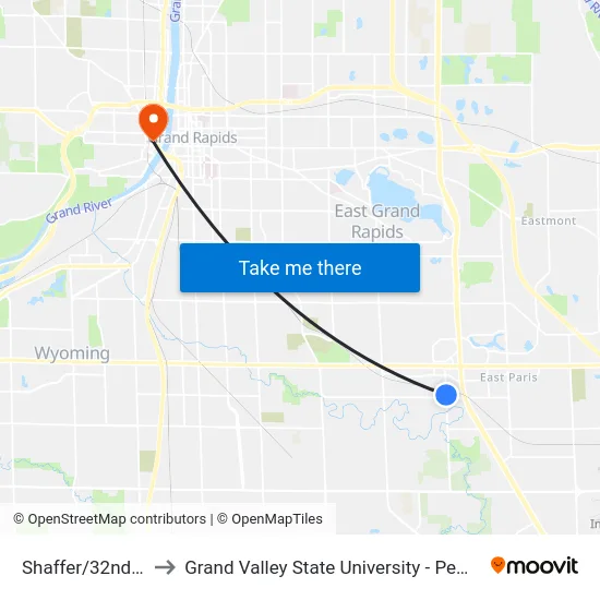 Shaffer/32nd (Nb) to Grand Valley State University - Pew Campus map