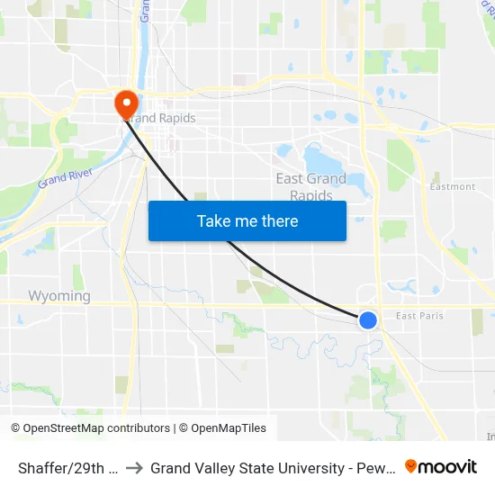 Shaffer/29th (Nb) to Grand Valley State University - Pew Campus map