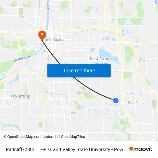 Radcliff/28th (Sb) to Grand Valley State University - Pew Campus map