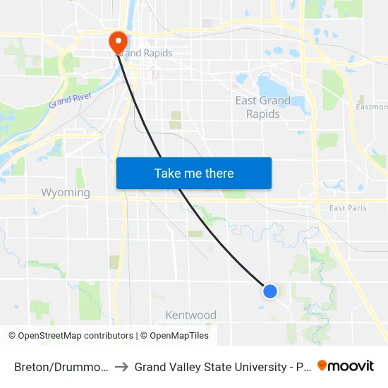 Breton/Drummond (Sb) to Grand Valley State University - Pew Campus map