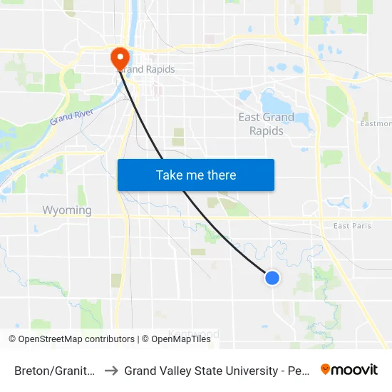 Breton/Granite (Sb) to Grand Valley State University - Pew Campus map