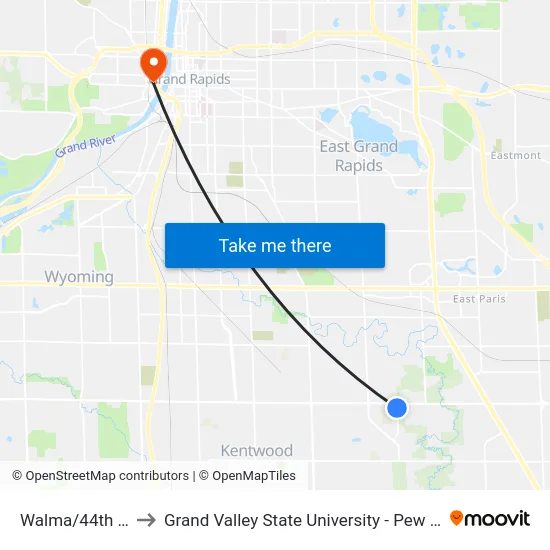 Walma/44th (Sb) to Grand Valley State University - Pew Campus map