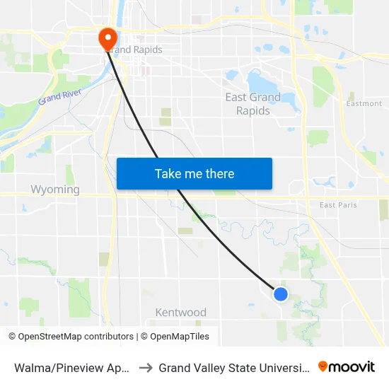 Walma/Pineview Apartments (Sb) to Grand Valley State University - Pew Campus map