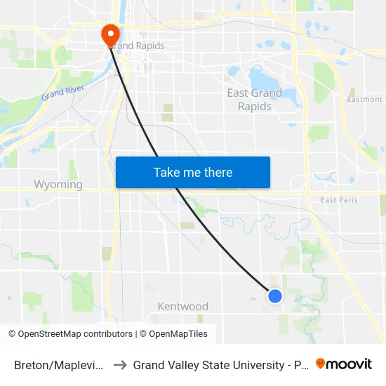 Breton/Mapleview (Nb) to Grand Valley State University - Pew Campus map