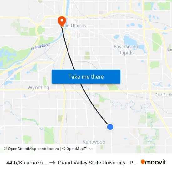 44th/Kalamazoo (Wb) to Grand Valley State University - Pew Campus map