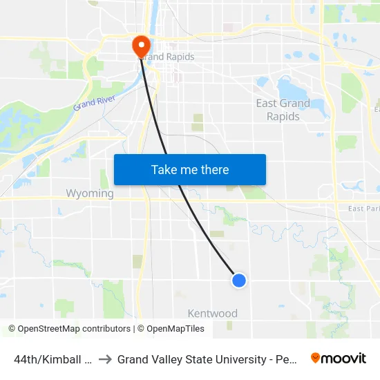 44th/Kimball (Wb) to Grand Valley State University - Pew Campus map