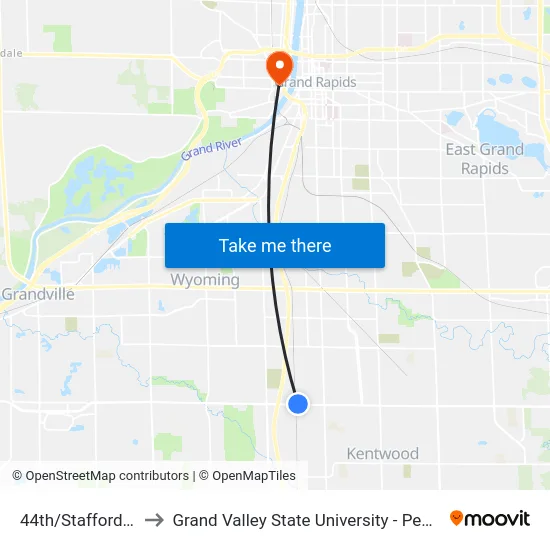 44th/Stafford (Wb) to Grand Valley State University - Pew Campus map
