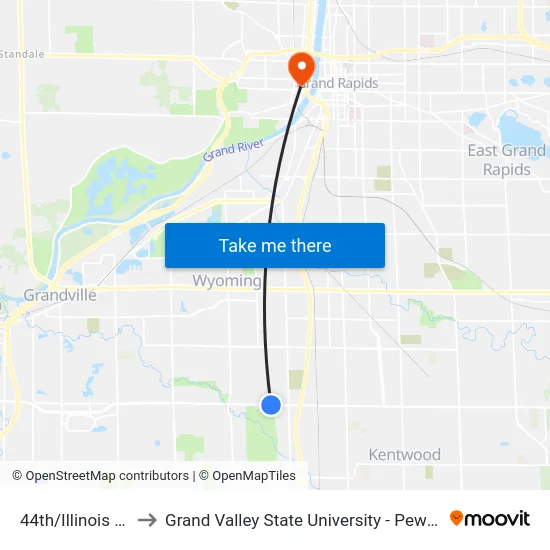 44th/Illinois (Wb) to Grand Valley State University - Pew Campus map