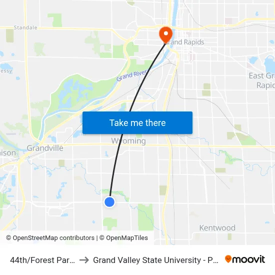 44th/Forest Park (Wb) to Grand Valley State University - Pew Campus map