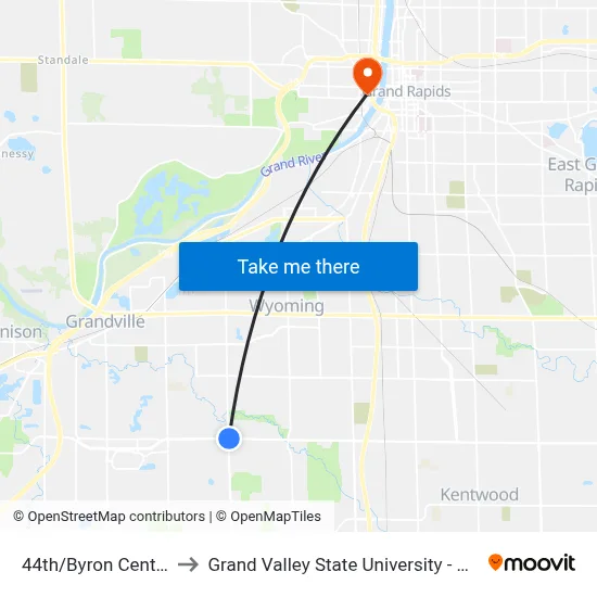 44th/Byron Center (Wb) to Grand Valley State University - Pew Campus map