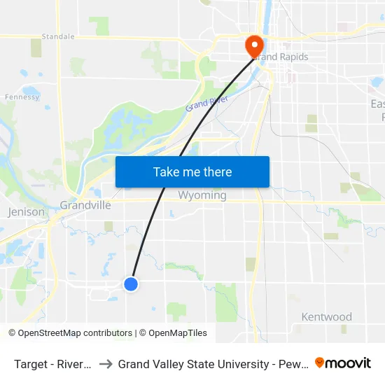 Target - Rivertown to Grand Valley State University - Pew Campus map