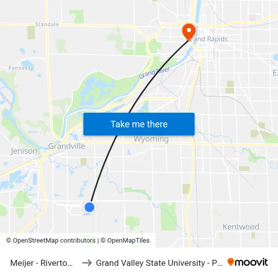 Meijer - Rivertown (Wb) to Grand Valley State University - Pew Campus map