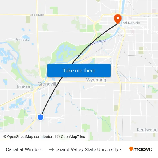 Canal at Wimbledon (Nb) to Grand Valley State University - Pew Campus map