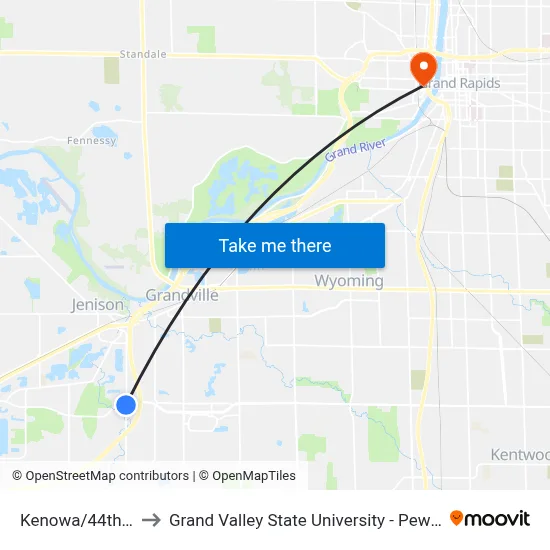 Kenowa/44th (Sb) to Grand Valley State University - Pew Campus map