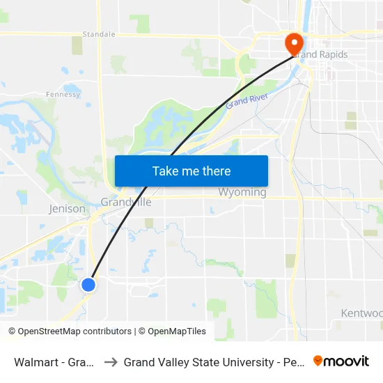 Walmart - Grandville to Grand Valley State University - Pew Campus map