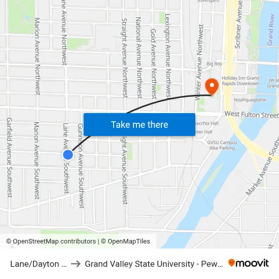 Lane/Dayton (Nb) to Grand Valley State University - Pew Campus map