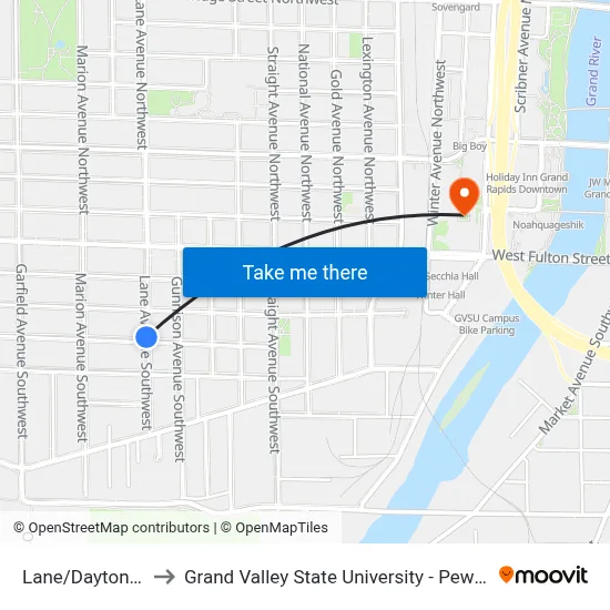 Lane/Dayton (Sb) to Grand Valley State University - Pew Campus map
