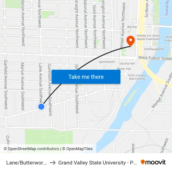 Lane/Butterworth (Sb) to Grand Valley State University - Pew Campus map