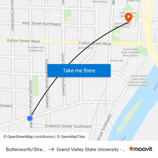 Butterworth/Straight (Eb) to Grand Valley State University - Pew Campus map