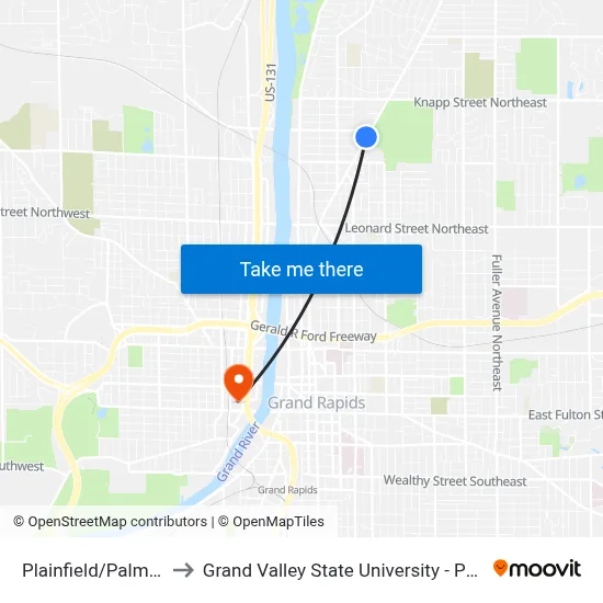 Plainfield/Palmer (Sb) to Grand Valley State University - Pew Campus map