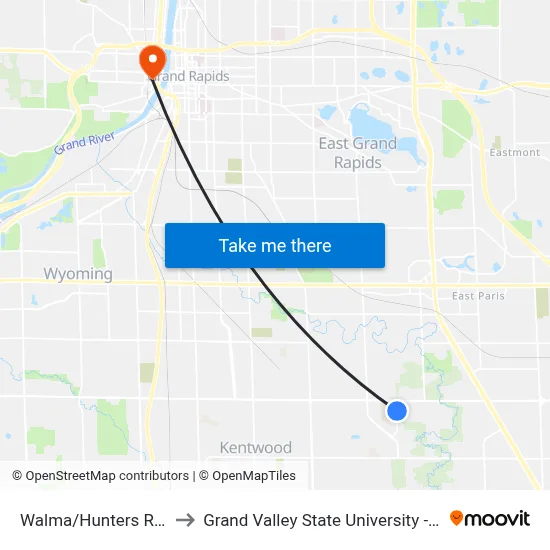 Walma/Hunters Ridge (Nb) to Grand Valley State University - Pew Campus map