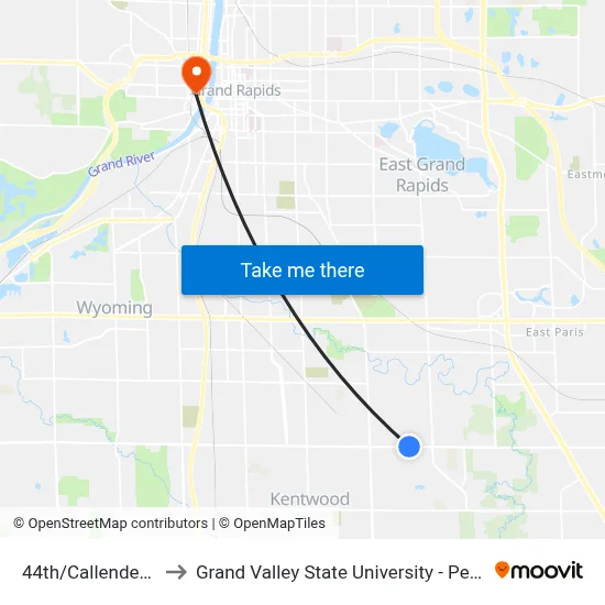 44th/Callender (Wb) to Grand Valley State University - Pew Campus map