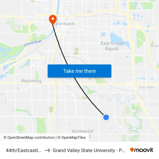 44th/Eastcastle (Wb) to Grand Valley State University - Pew Campus map