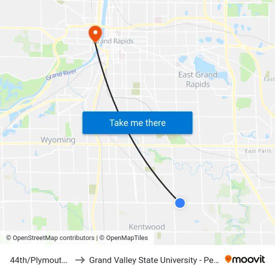 44th/Plymouth (Wb) to Grand Valley State University - Pew Campus map
