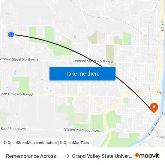 Remembrance Across From Justin (Wb) to Grand Valley State University - Pew Campus map