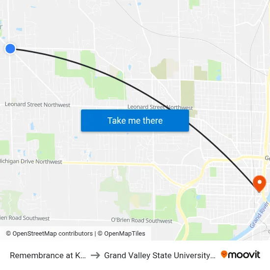 Remembrance at Kinney (Wb) to Grand Valley State University - Pew Campus map