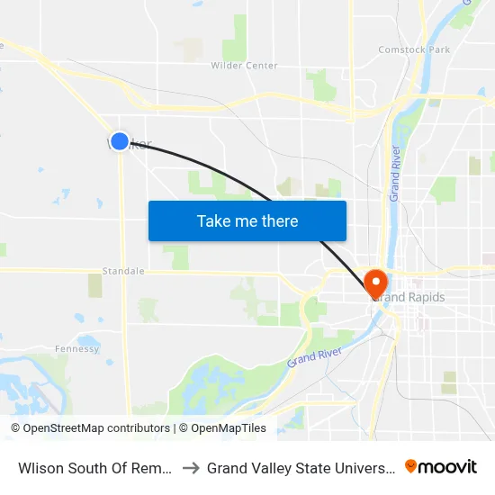 Wlison South Of Remembrance (Sb) to Grand Valley State University - Pew Campus map