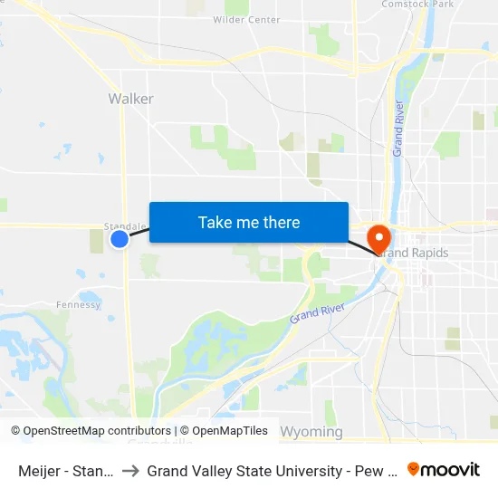 Meijer - Standale to Grand Valley State University - Pew Campus map