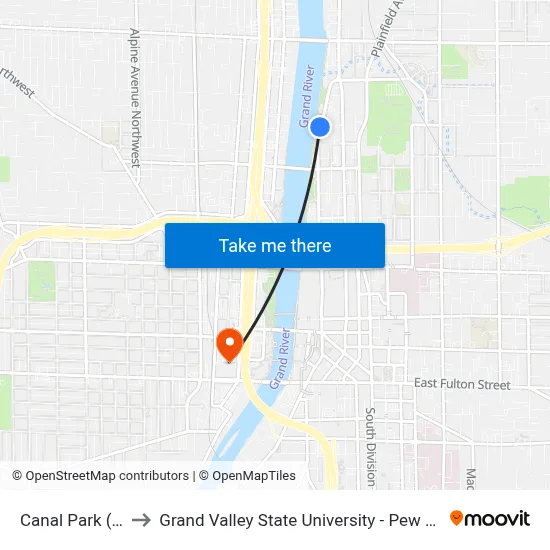 Canal Park (Cw) to Grand Valley State University - Pew Campus map