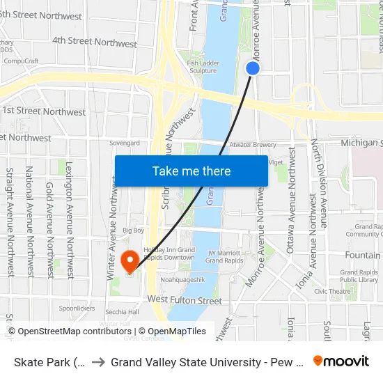 Skate Park (Cw) to Grand Valley State University - Pew Campus map