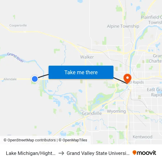 Lake Michigan/Hightree Apts (Wb) to Grand Valley State University - Pew Campus map